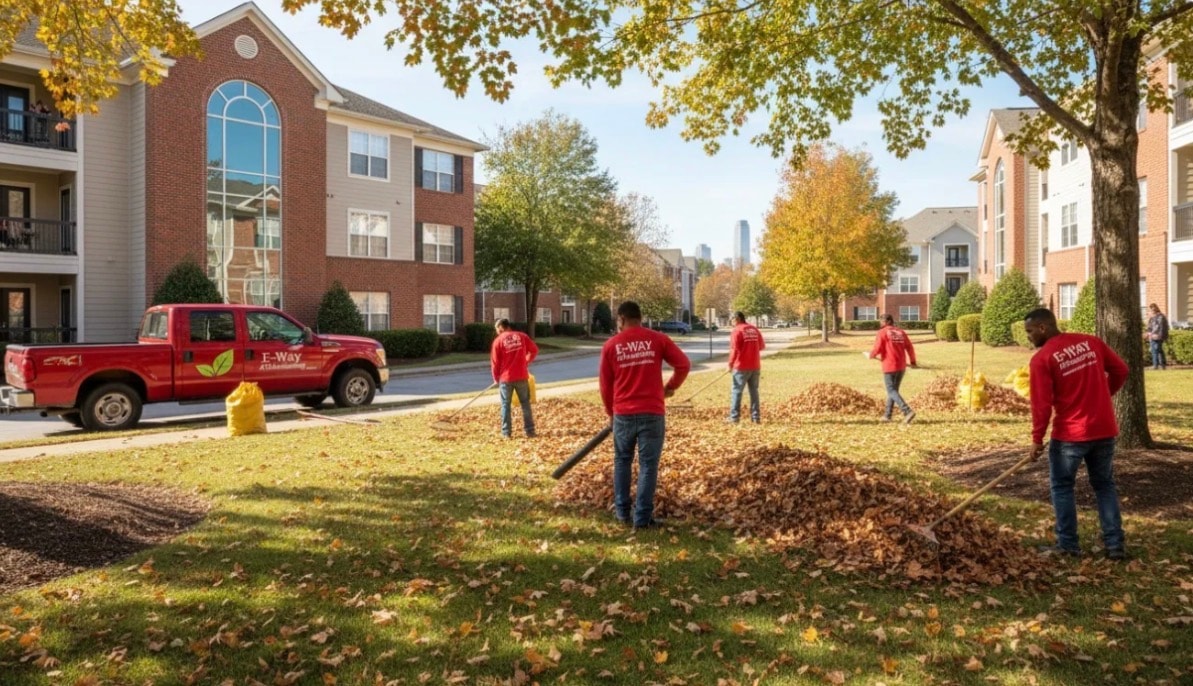 Yard cleanup crew at apartment complex